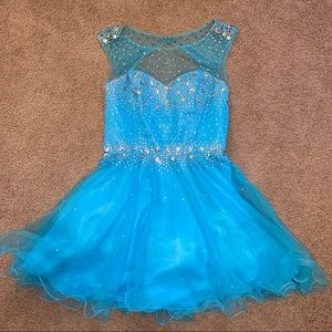 women's blue homecoming dress with sequins